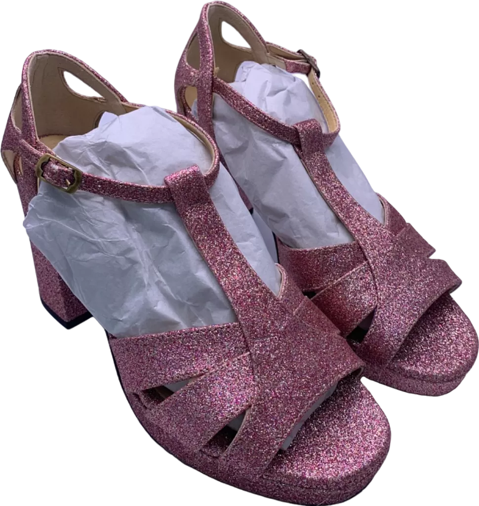 Esska Pink Glitter T-Strap Heels UK Size 5