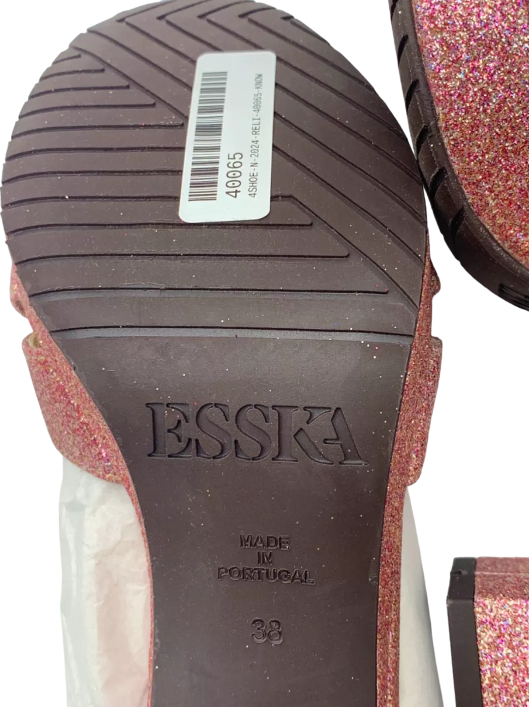 Esska Pink Glitter T-Strap Heels UK Size 5