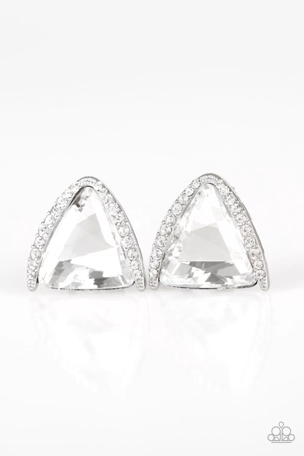 Exalted Elegance White Rhinestone Post Earrings - Paparazzi Accessories