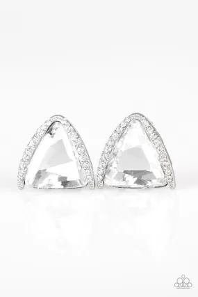 Exalted Elegance White Rhinestone Post Earrings - Paparazzi Accessories