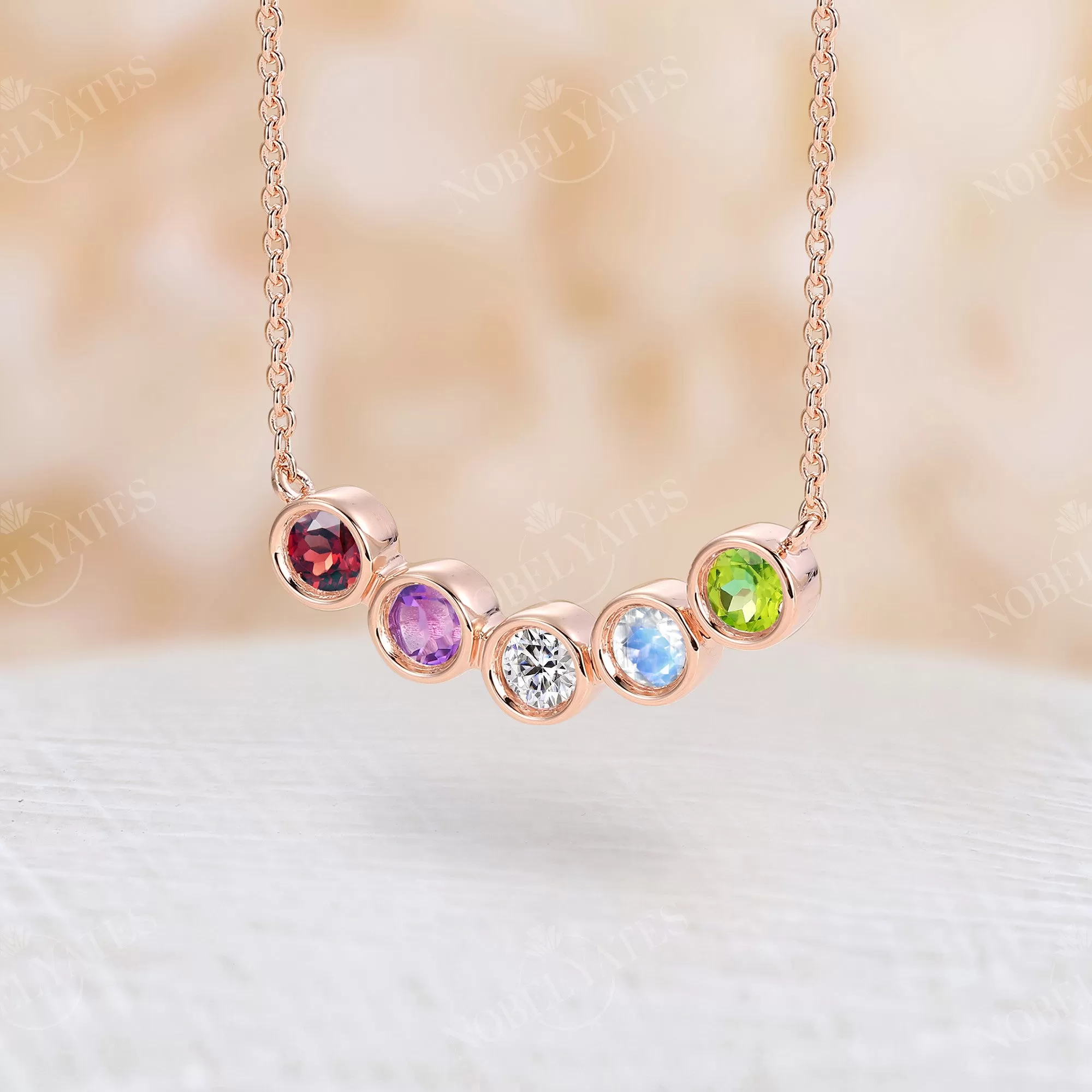 Five Stones Family Necklace Custom Birthstone Pandant