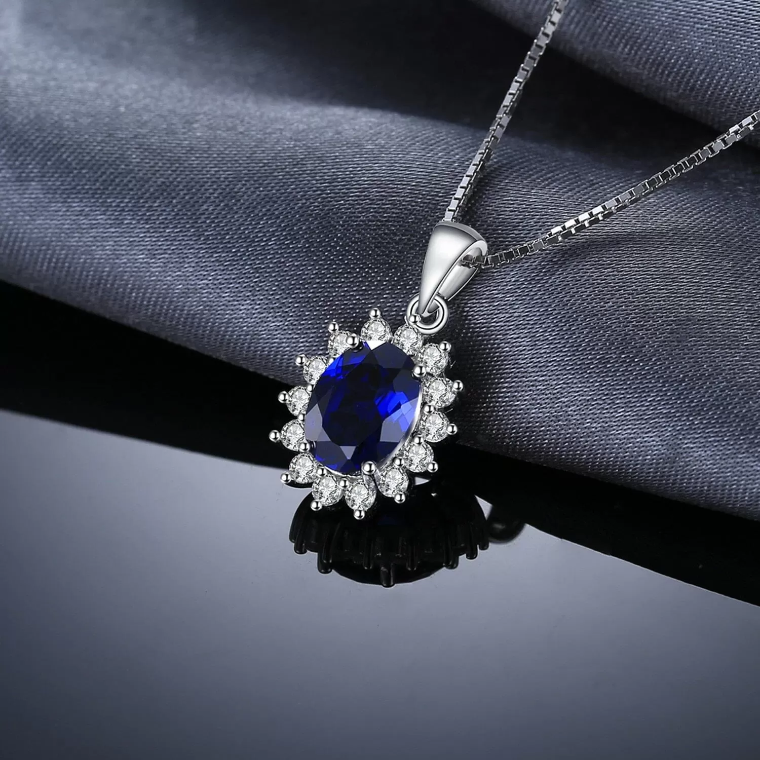 Flower Star Burst Sapphire 925 Sterling Silver Pendant (No-Chain)