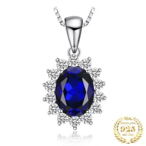 Flower Star Burst Sapphire 925 Sterling Silver Pendant (No-Chain)