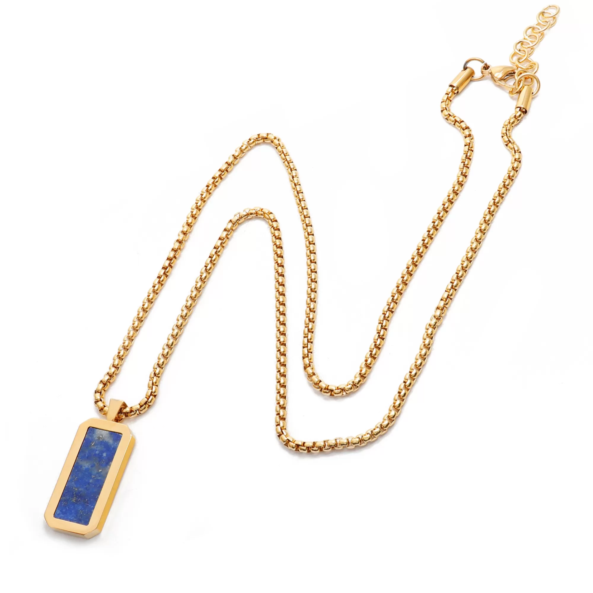 Golden Necklace with Rectangle Lapis Lazuli Pendant