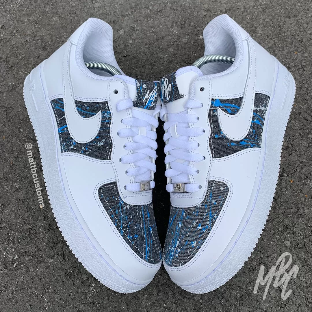 Grey Paint Splat Denim - Air Force 1 Custom