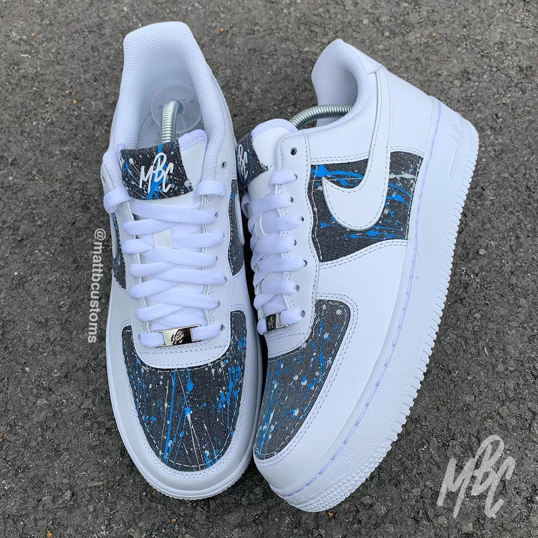 Grey Paint Splat Denim - Air Force 1 Custom