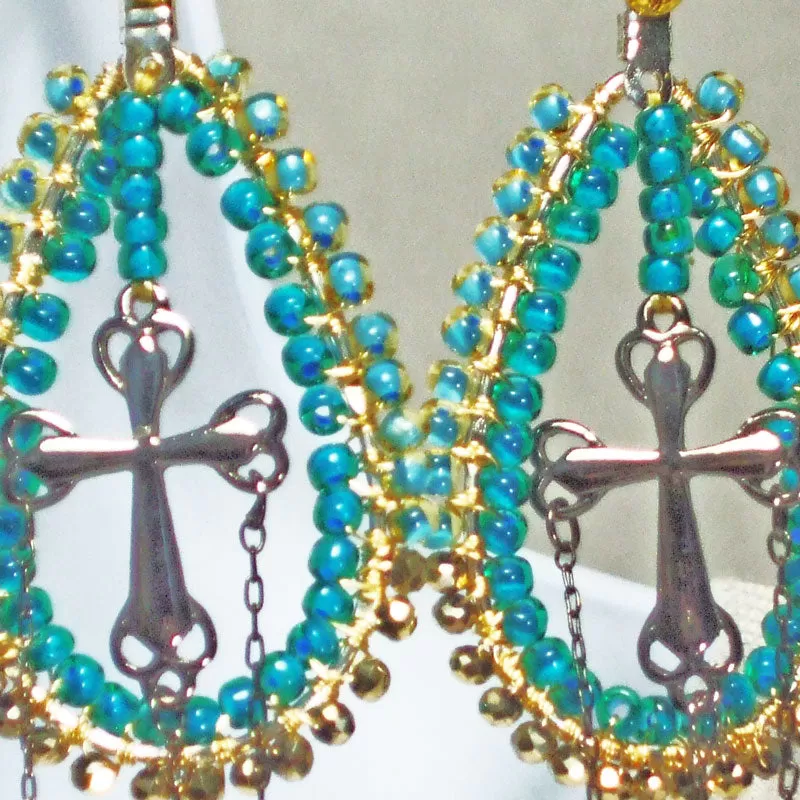 Hallmah Hoop Cross Dangle Earrings