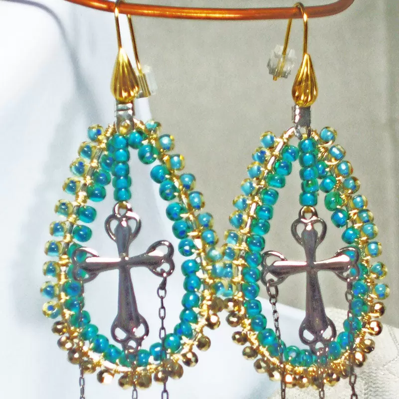 Hallmah Hoop Cross Dangle Earrings