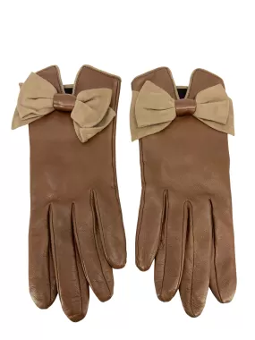 HERMES Leather Suede Bow Gloves Size 7.5