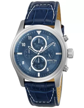 INVICTA Aviator Mens Chronograph - Stainless Steel - Blue Dial & Leather Strap