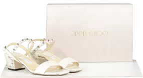 Jimmy Choo Cream AADRA 45 Pearly Stud Nappa Leather Sandals Bnib UK 4.5 EU 37.5 👠