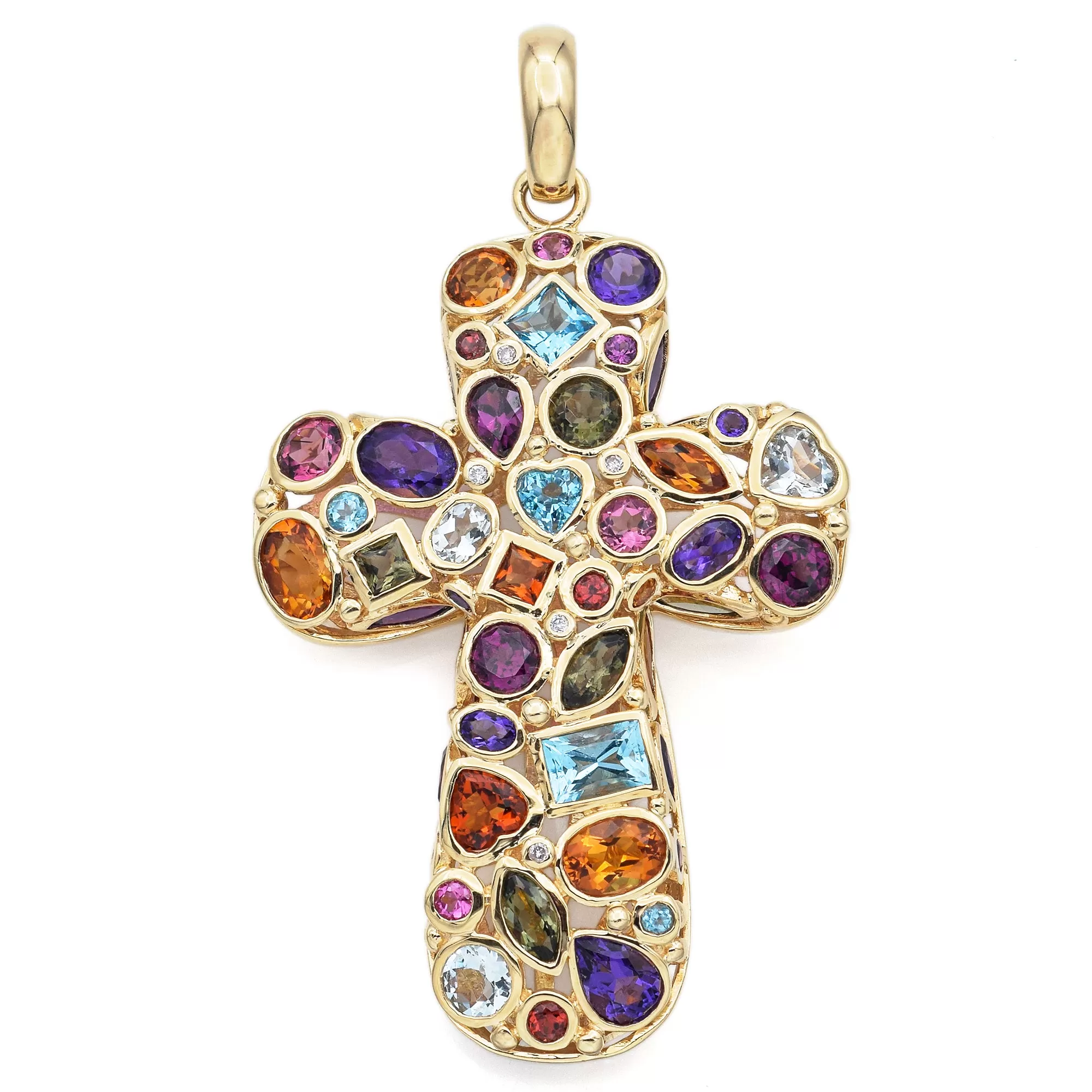 John C. Rinker 14K Yellow Gold Multi-Gemstone & Diamond Large Cross Pendant