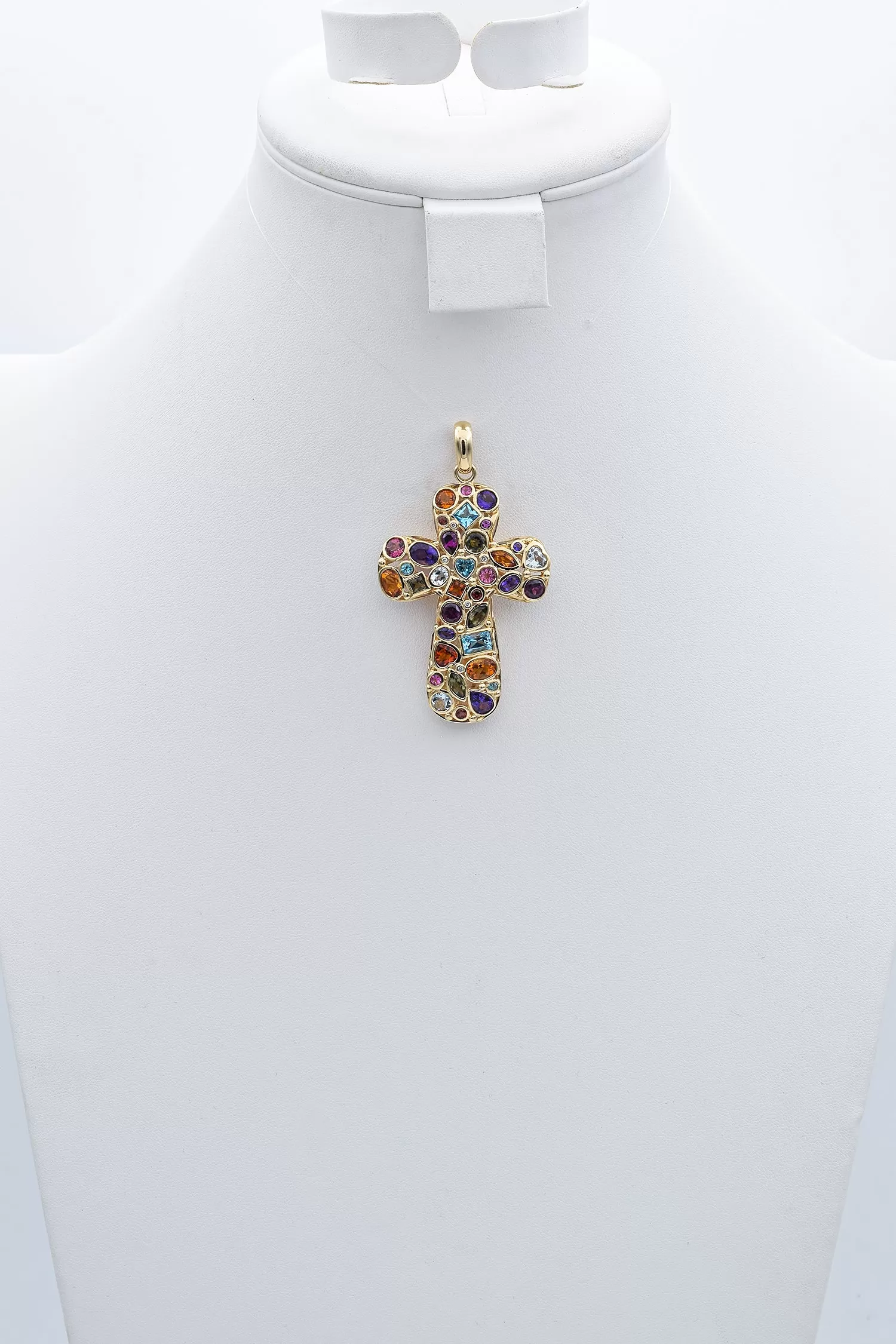 John C. Rinker 14K Yellow Gold Multi-Gemstone & Diamond Large Cross Pendant