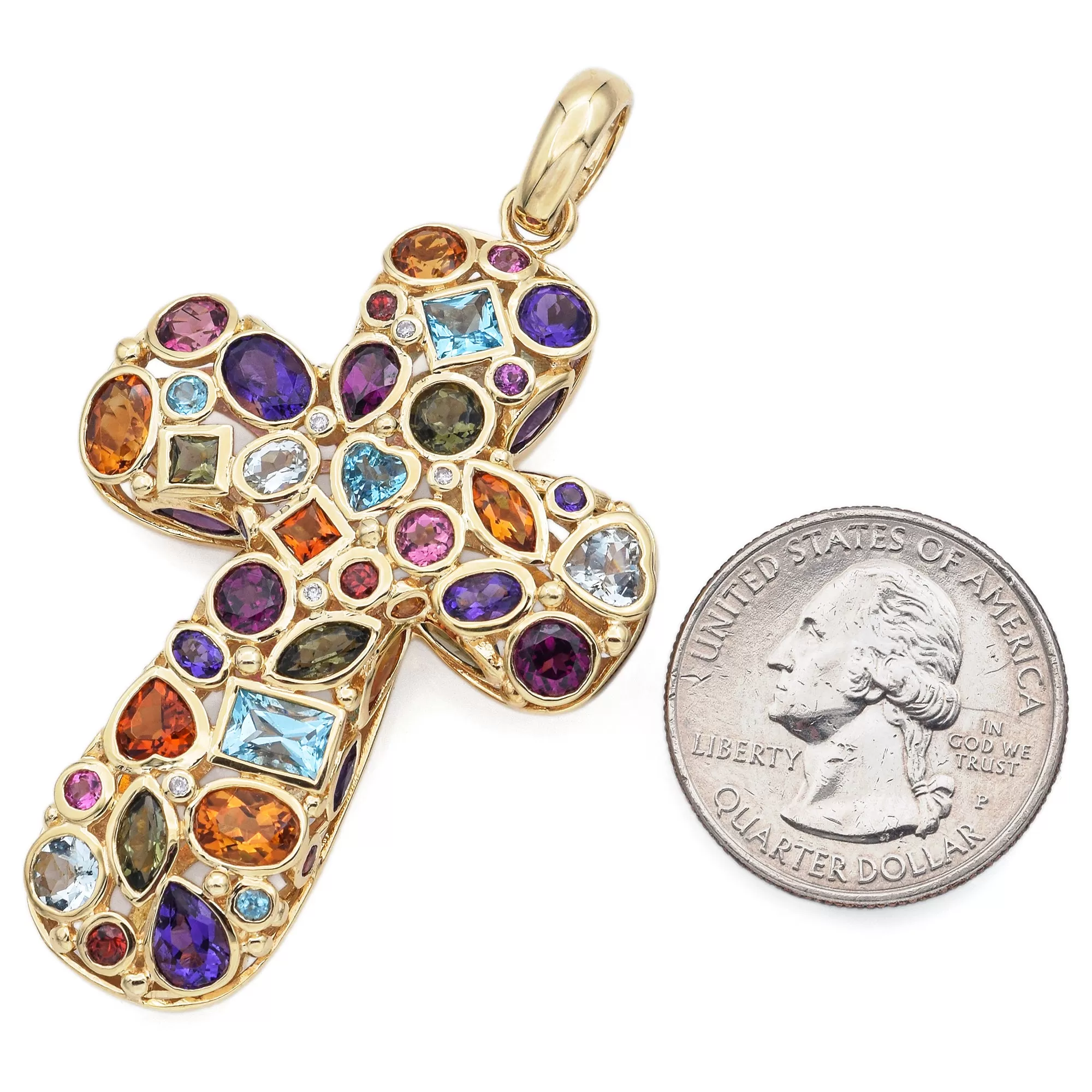 John C. Rinker 14K Yellow Gold Multi-Gemstone & Diamond Large Cross Pendant