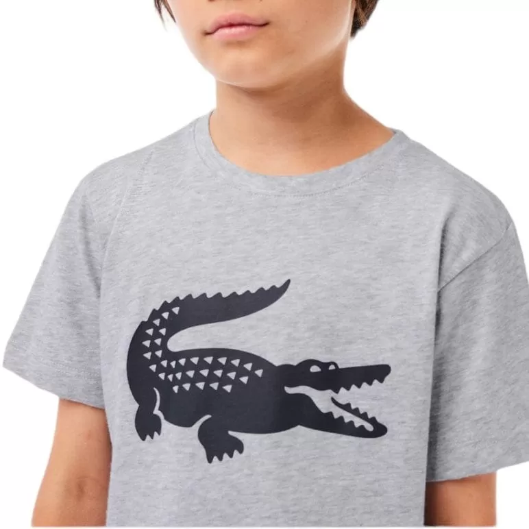 Kids Lacoste Sport Oversized Croc T Shirt (Grey Chine/Navy Blue) TJ2910-51