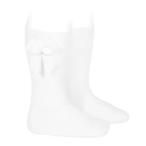 Knee-high socks with grossgrain side bow WHITE