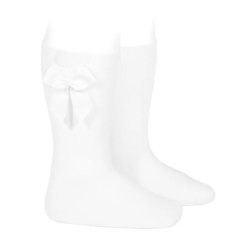 Knee-high socks with grossgrain side bow WHITE