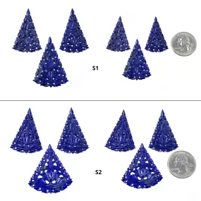 LAPIS LAZULI Gemstone Carving : Natural Untreated Blue Lapis Hand Carved Triangle Shape 37*23mm - 41*27mm 3pcs