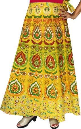 Long Cotton Women's Wrap Around Skirts from India (Yellow, One Size)