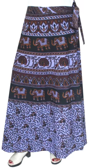 Long Skirt Wrap Around Printed Cotton India Clothes (Blue)