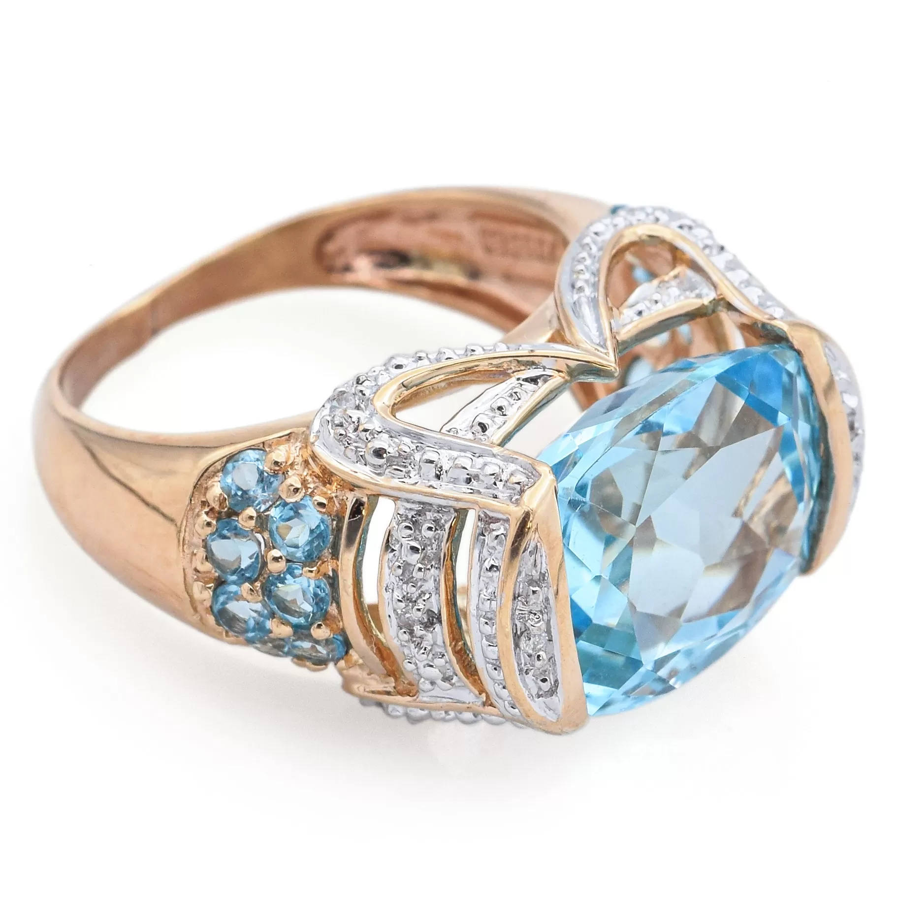 Meda 14K Yellow Gold Blue Topaz & Diamond Band Ring Size 5