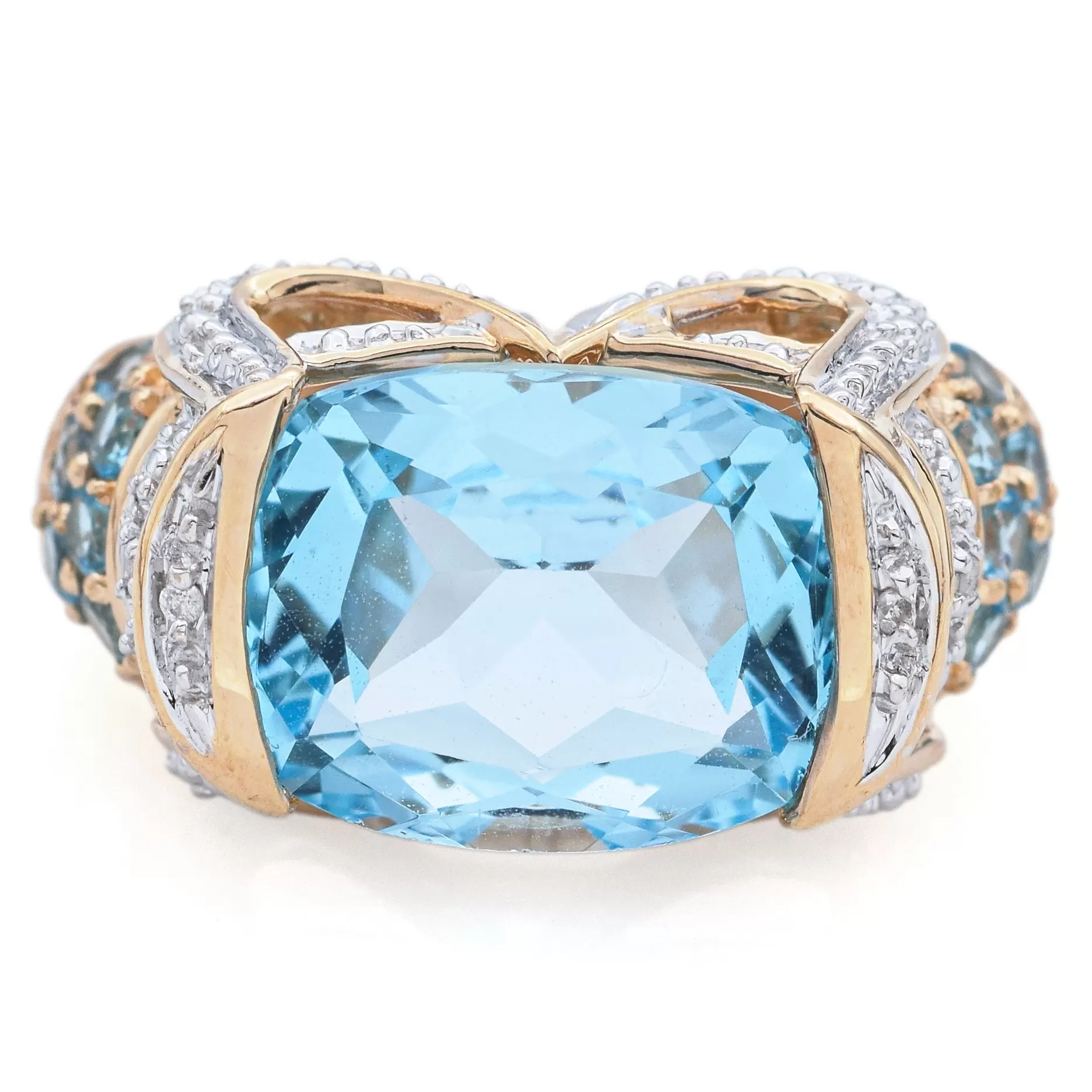 Meda 14K Yellow Gold Blue Topaz & Diamond Band Ring Size 5