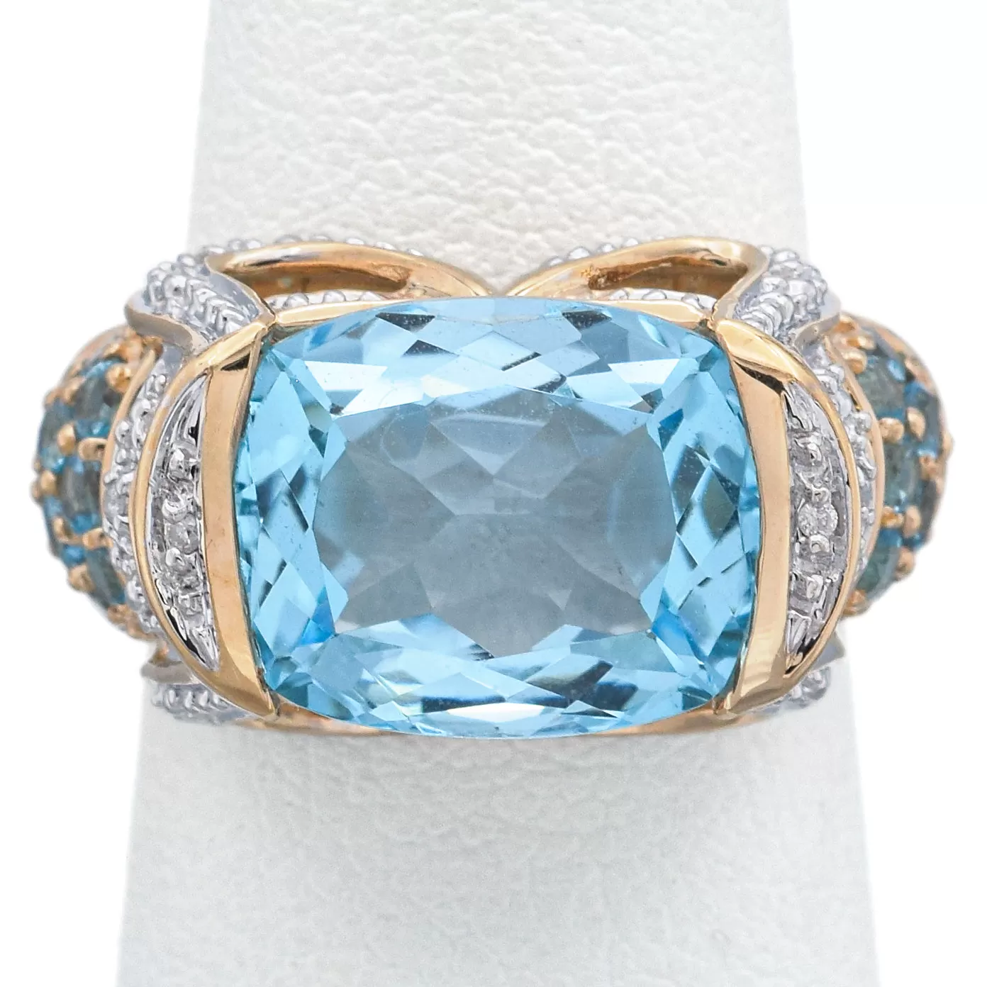 Meda 14K Yellow Gold Blue Topaz & Diamond Band Ring Size 5