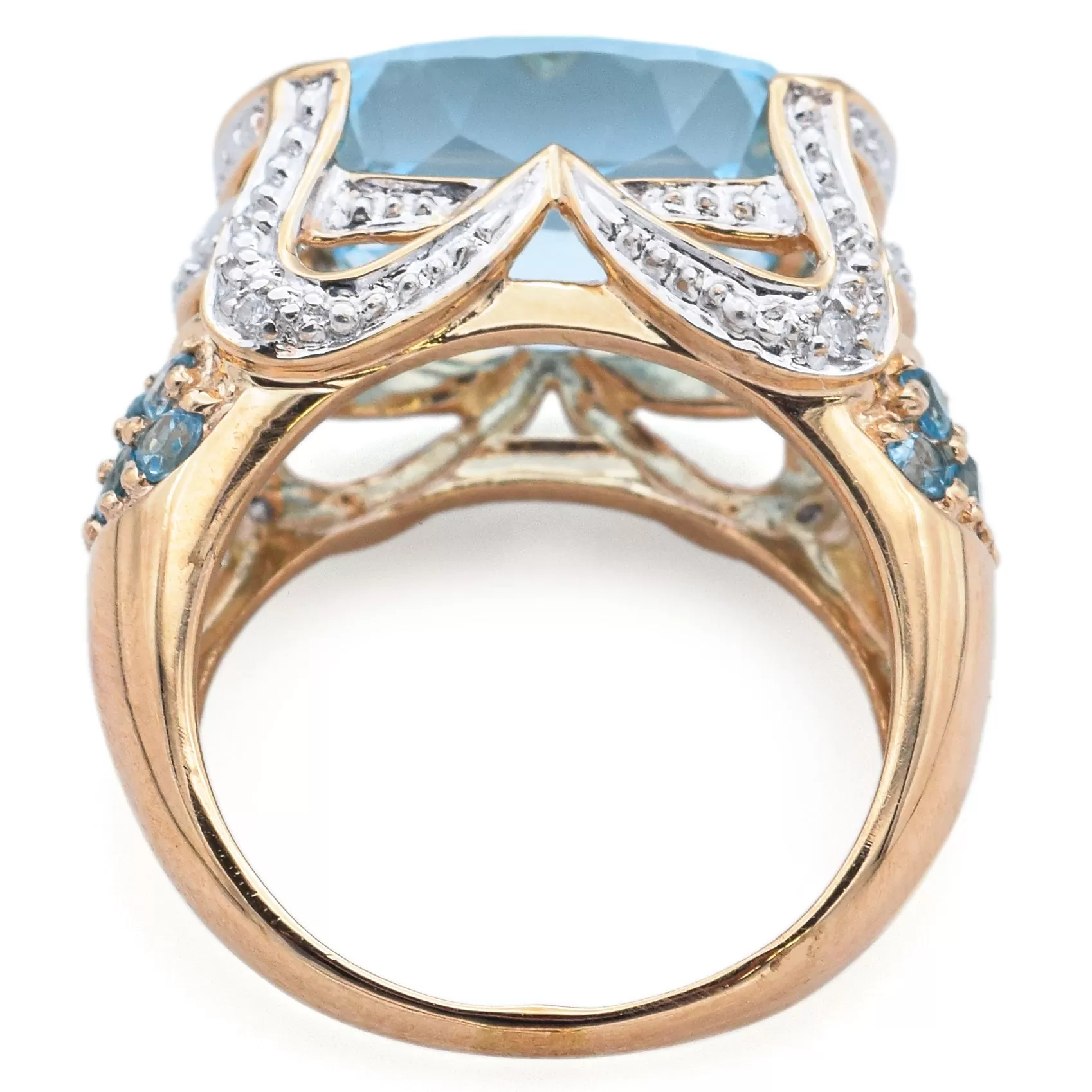 Meda 14K Yellow Gold Blue Topaz & Diamond Band Ring Size 5