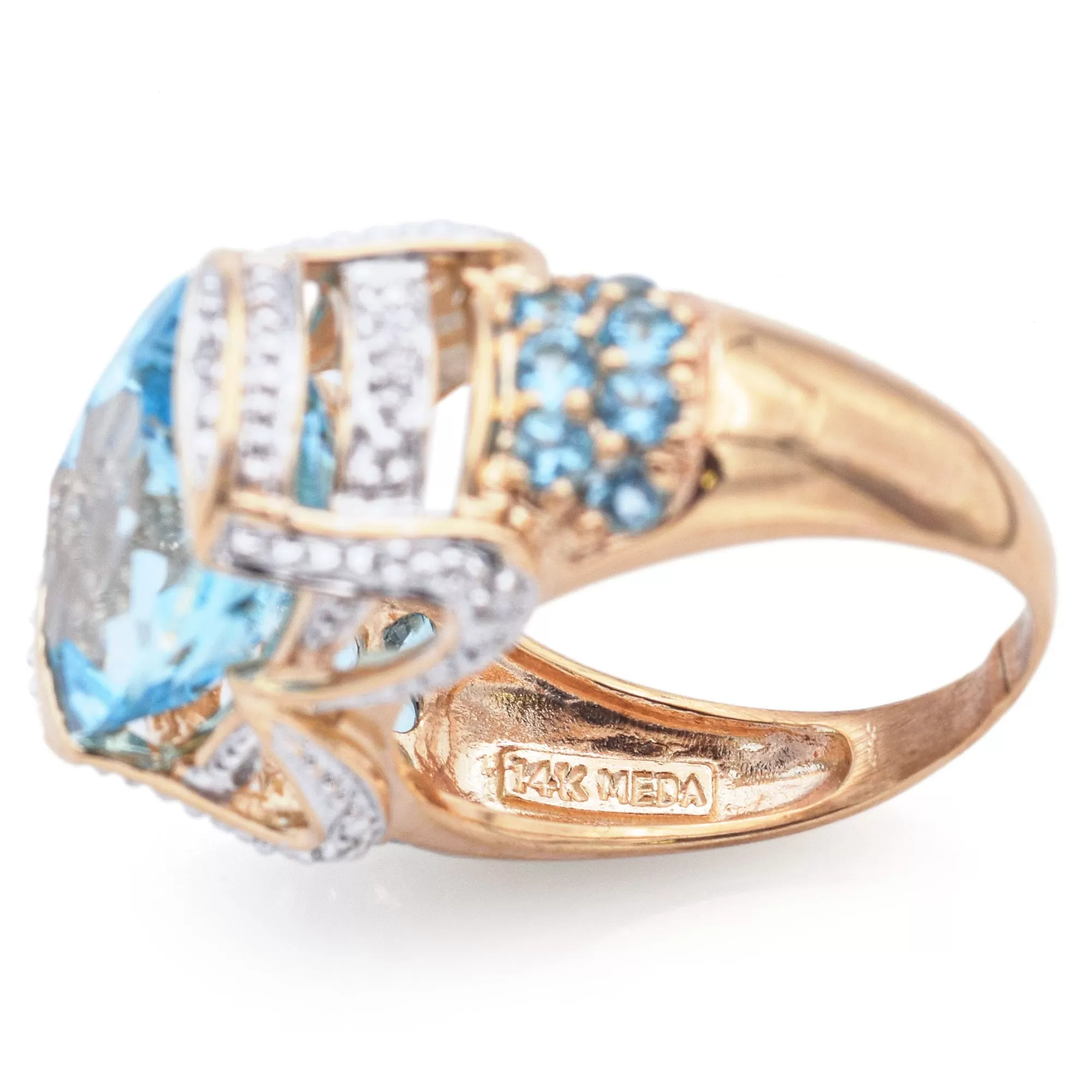 Meda 14K Yellow Gold Blue Topaz & Diamond Band Ring Size 5