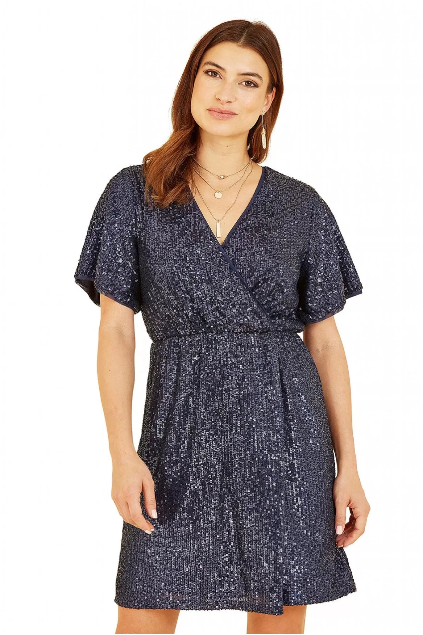 Mela London Navy Sequin Kimono Sleeve Wrap Dress