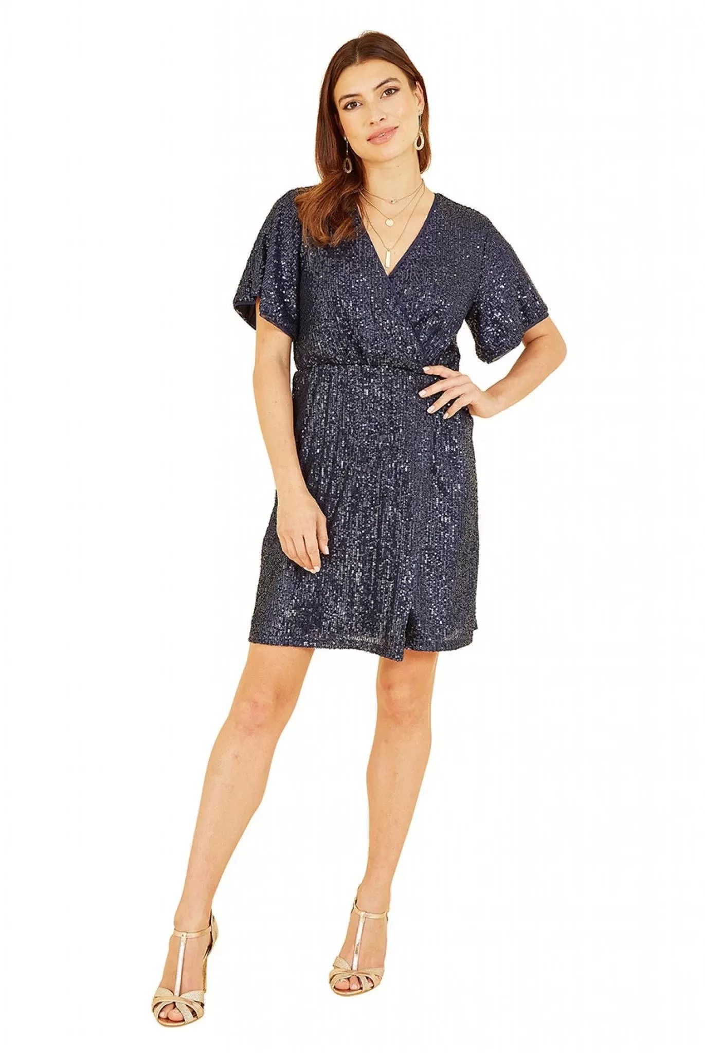 Mela London Navy Sequin Kimono Sleeve Wrap Dress