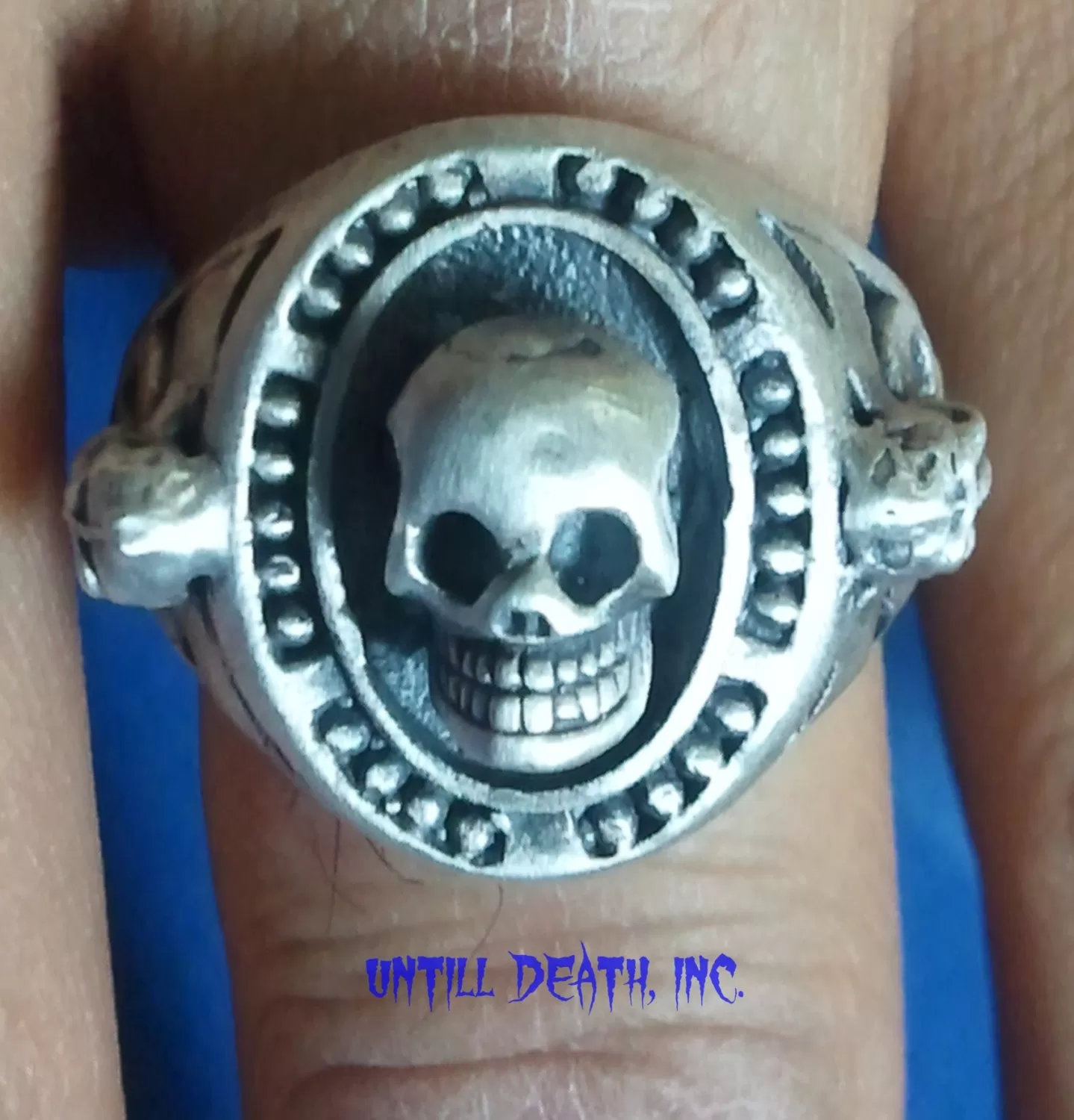 Memento Mori Beaded Skull Ring With Skull side accents 925 Sterling Silver-UDINC0030