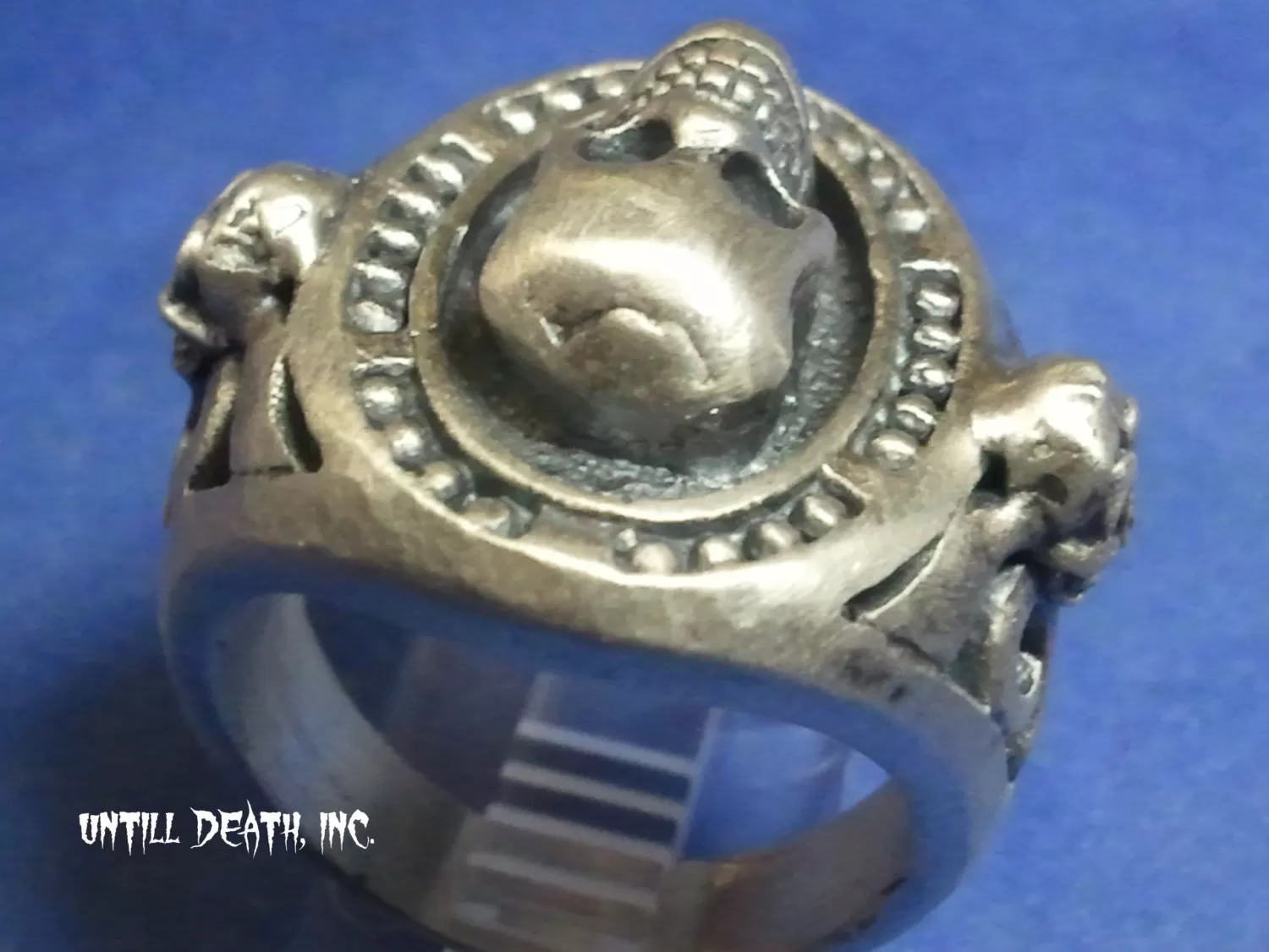 Memento Mori Beaded Skull Ring With Skull side accents 925 Sterling Silver-UDINC0030