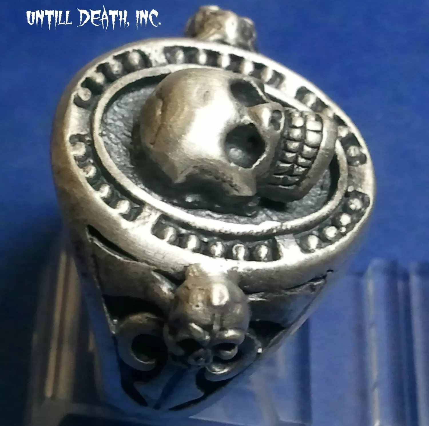 Memento Mori Beaded Skull Ring With Skull side accents 925 Sterling Silver-UDINC0030