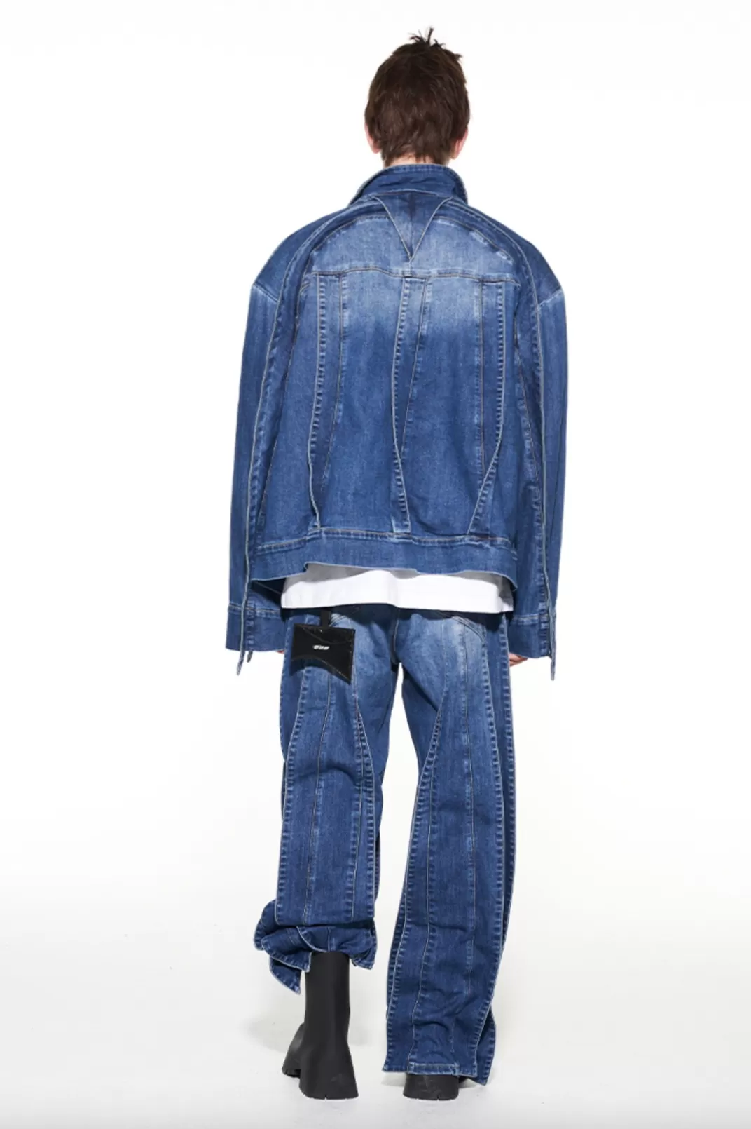 MULTI-LAYERED PANELS DENIM JACKET - BLUE