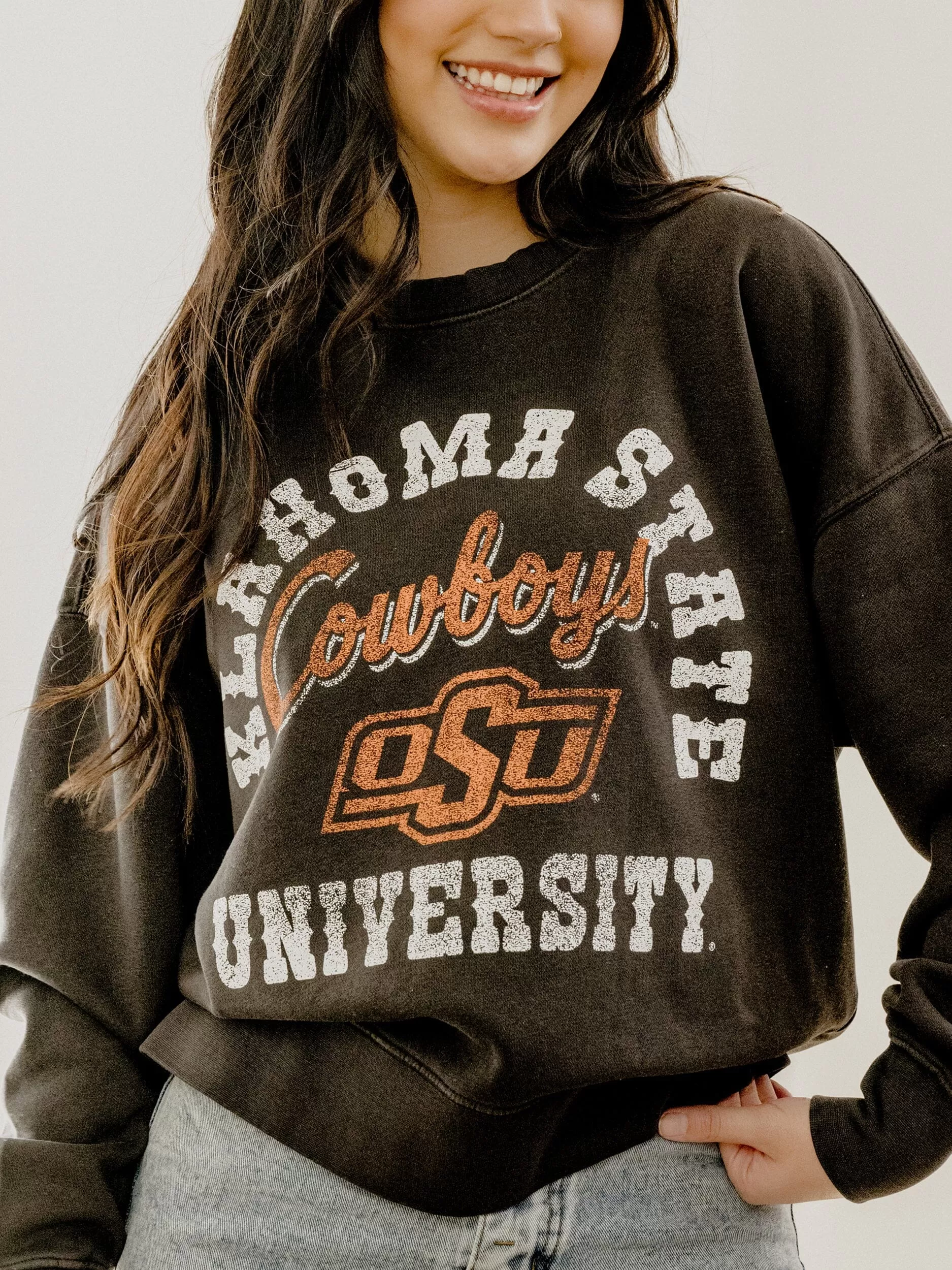 OSU Cowboys Draft Charcoal Hi-Dive Oversized Crew Sweatshirt