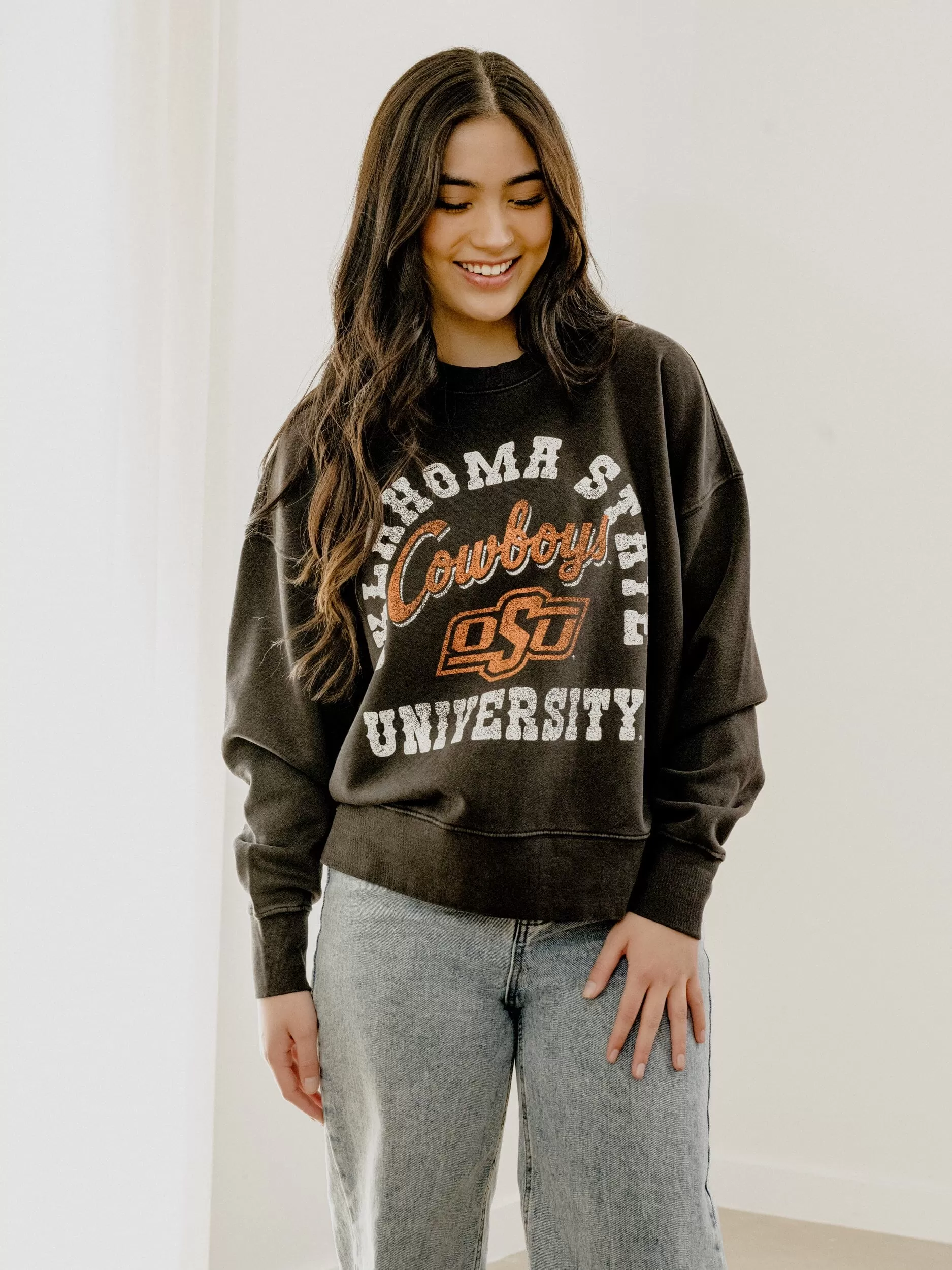 OSU Cowboys Draft Charcoal Hi-Dive Oversized Crew Sweatshirt