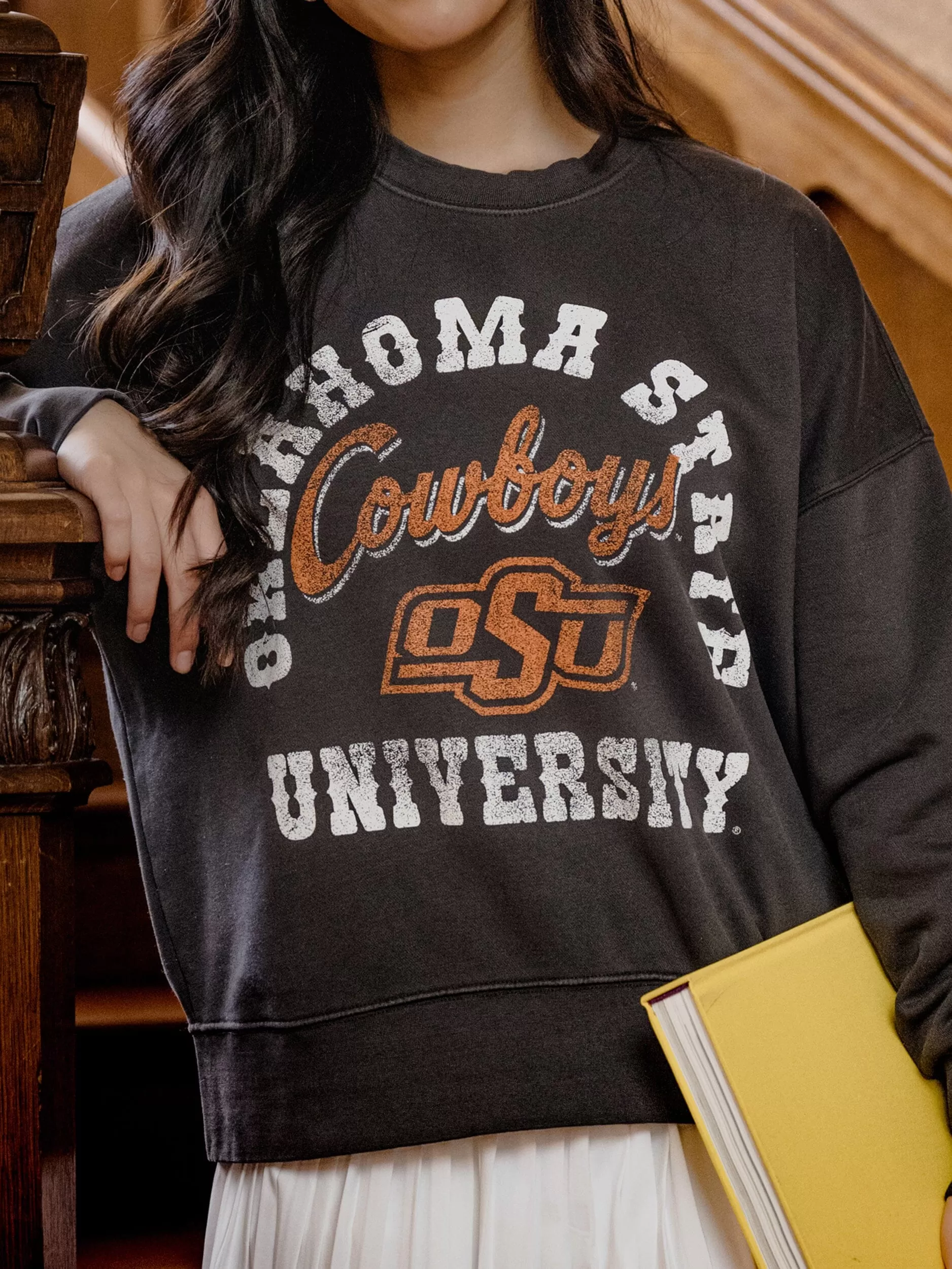 OSU Cowboys Draft Charcoal Hi-Dive Oversized Crew Sweatshirt