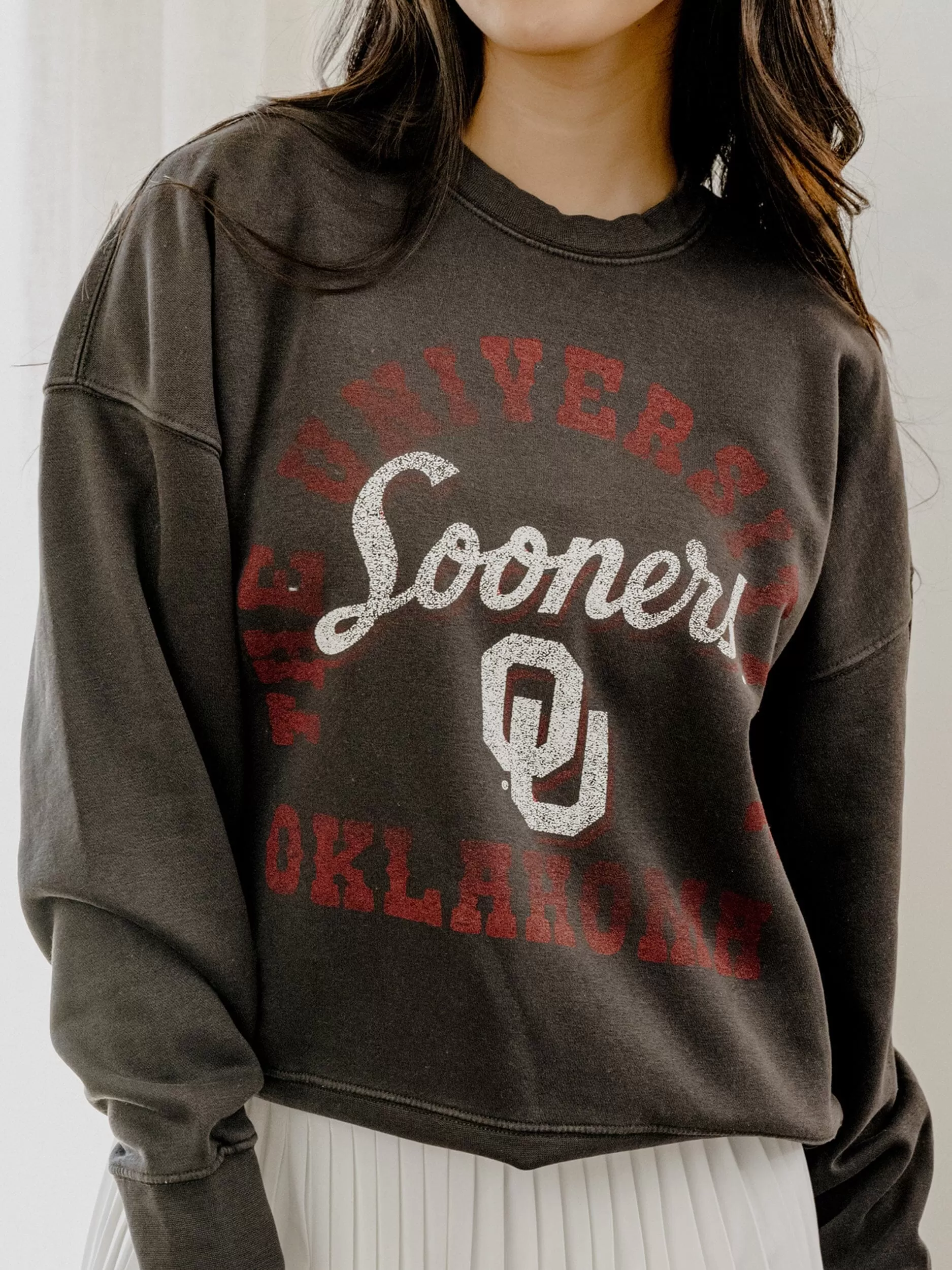 OU Sooners Draft Charcoal Hi-Dive Oversized Crew Sweatshirt