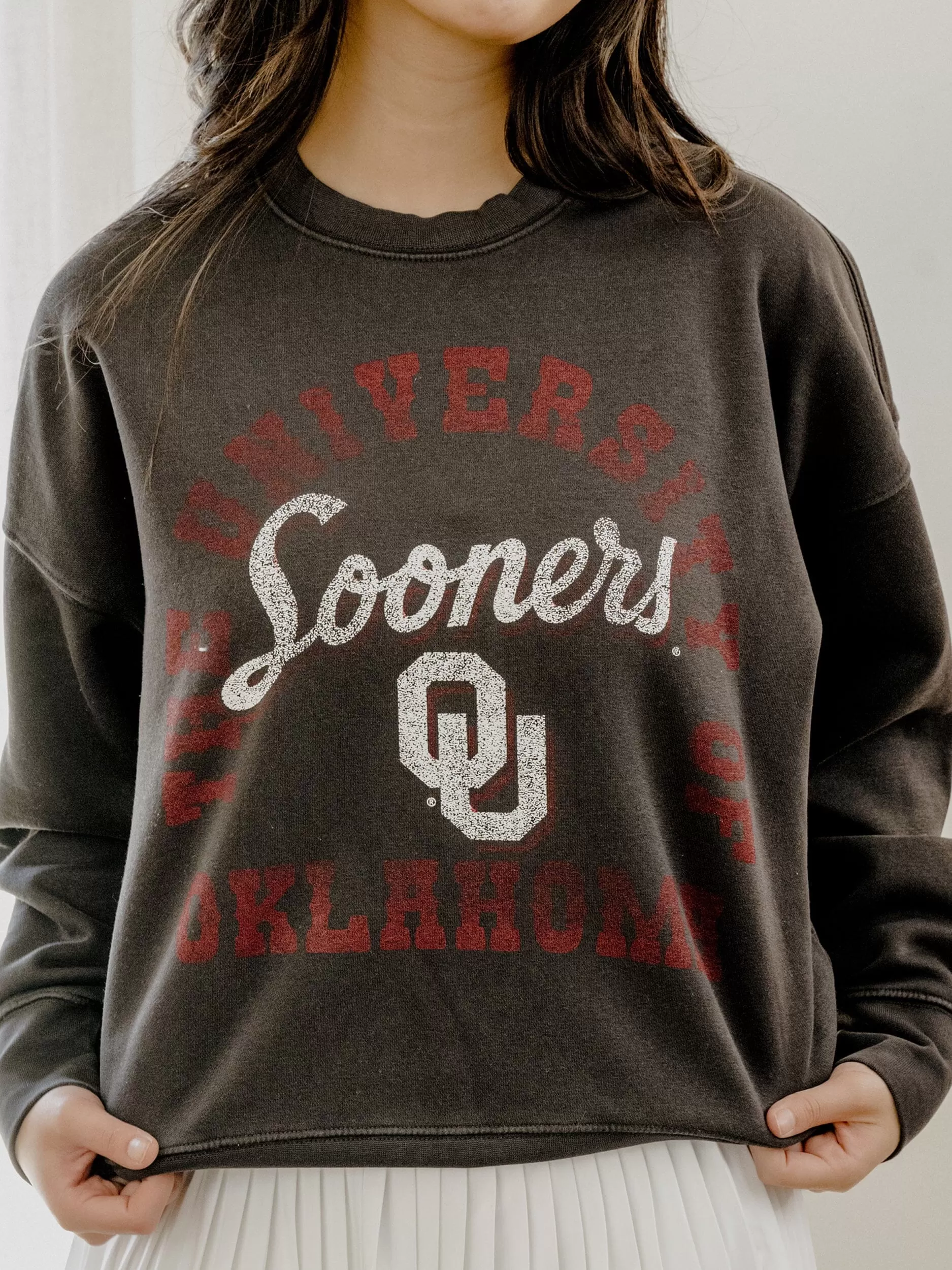 OU Sooners Draft Charcoal Hi-Dive Oversized Crew Sweatshirt