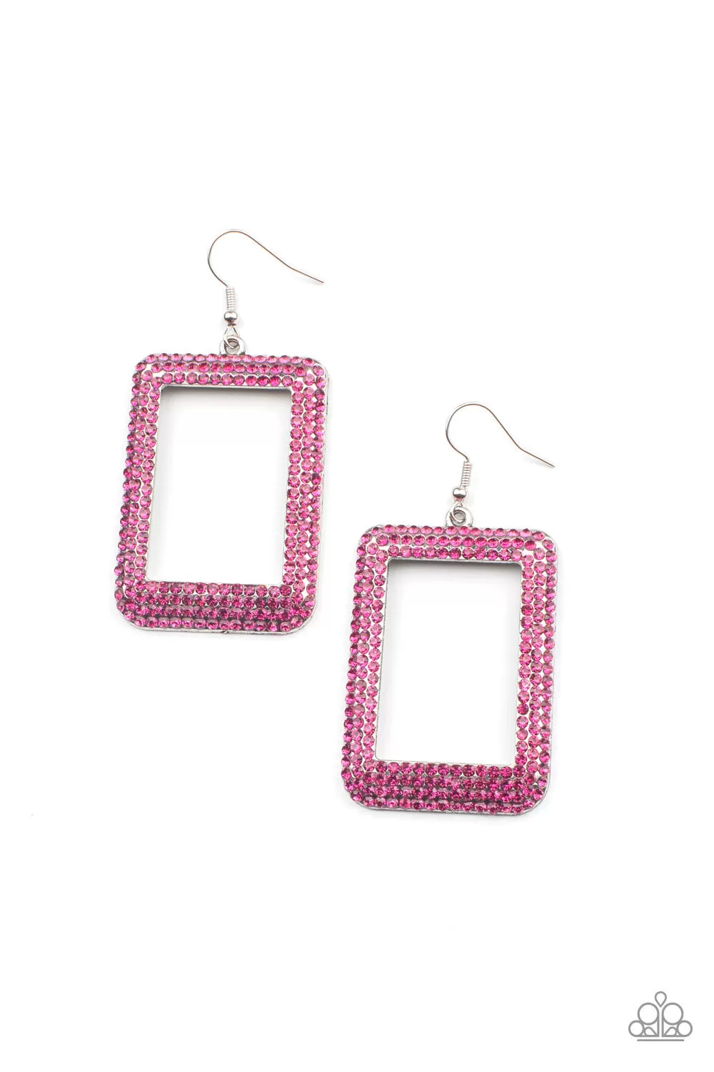 Paparazzi Earrings ~ World FRAME-ous - Pink