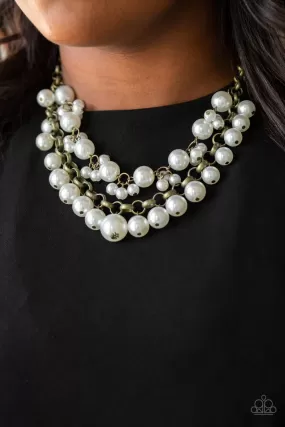 Paparazzi Necklace ~ BALLROOM Service - Brass and Pearl Necklace