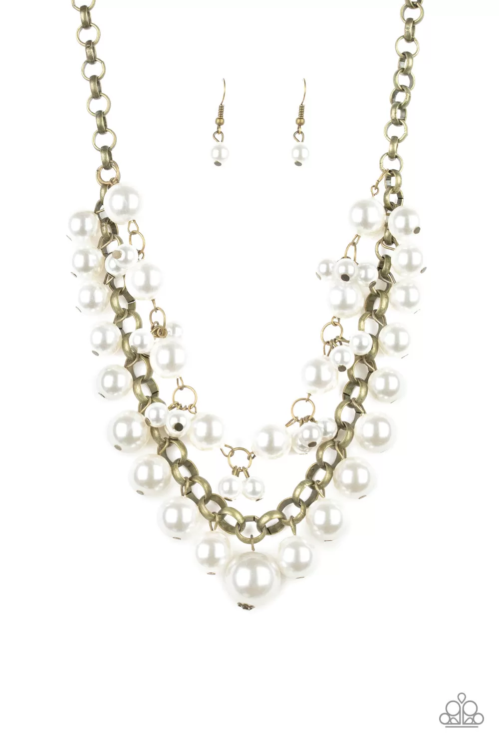 Paparazzi Necklace ~ BALLROOM Service - Brass and Pearl Necklace