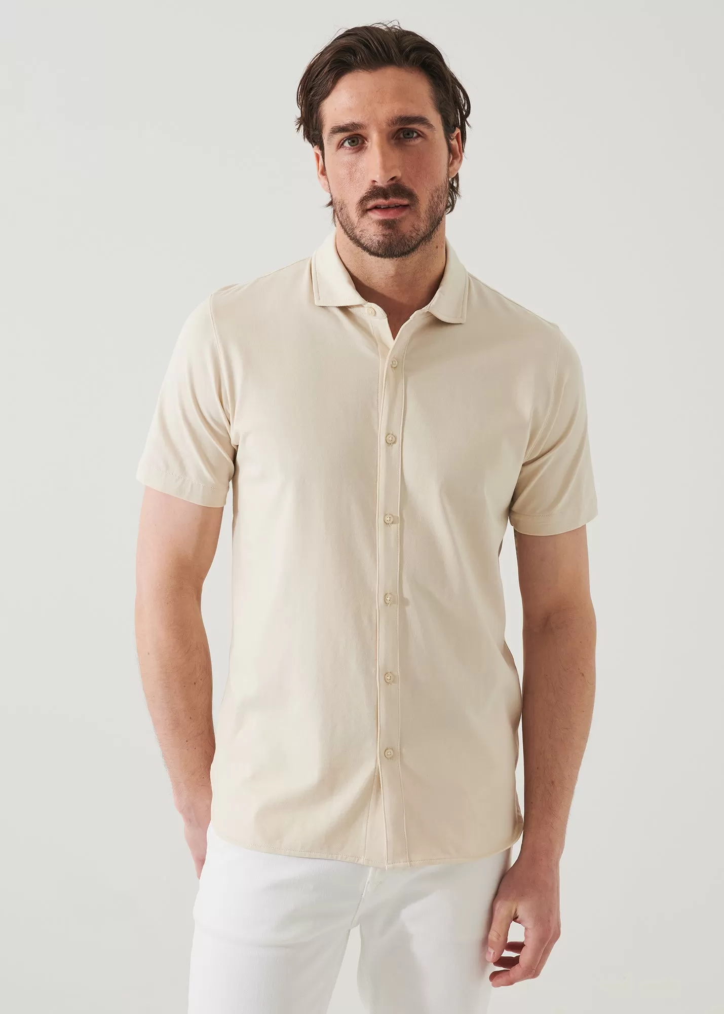 PIMA COTTON STRETCH BUTTON FRONT SHIRT