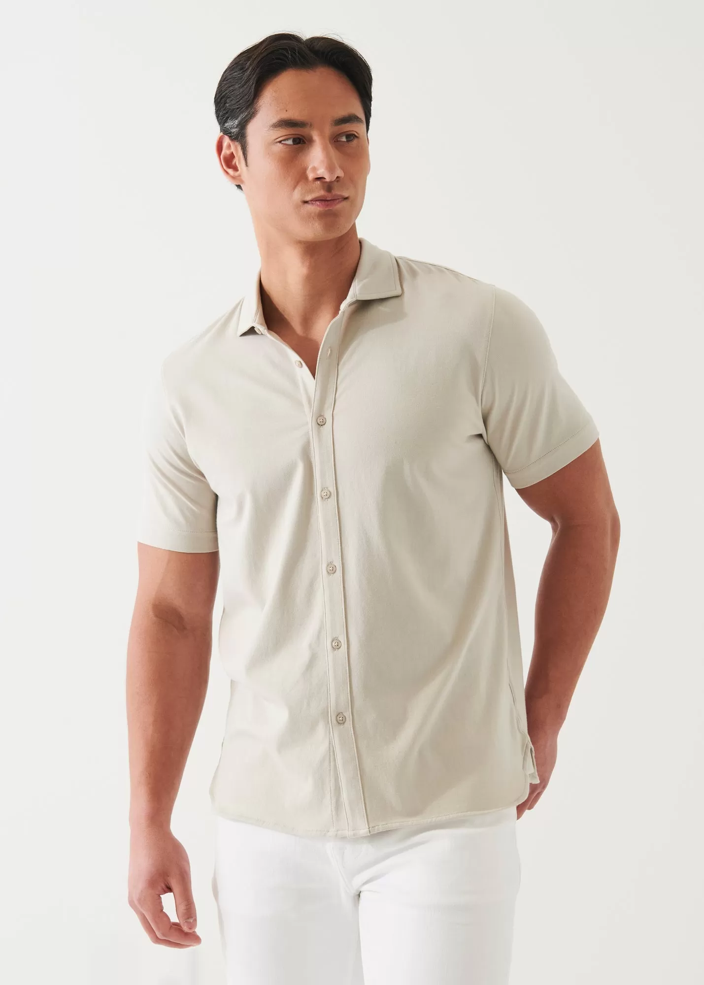 PIMA COTTON STRETCH BUTTON FRONT SHIRT