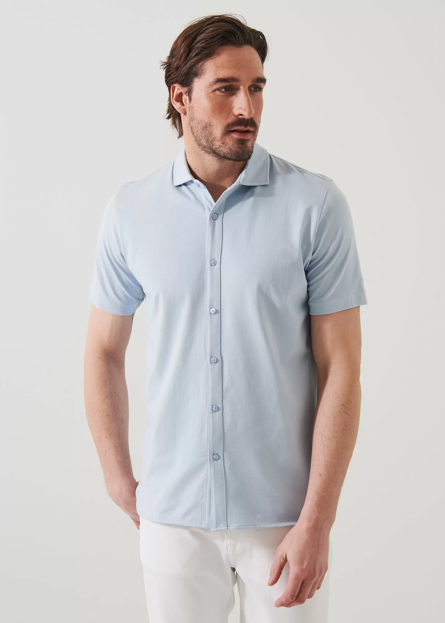 PIMA COTTON STRETCH BUTTON FRONT SHIRT