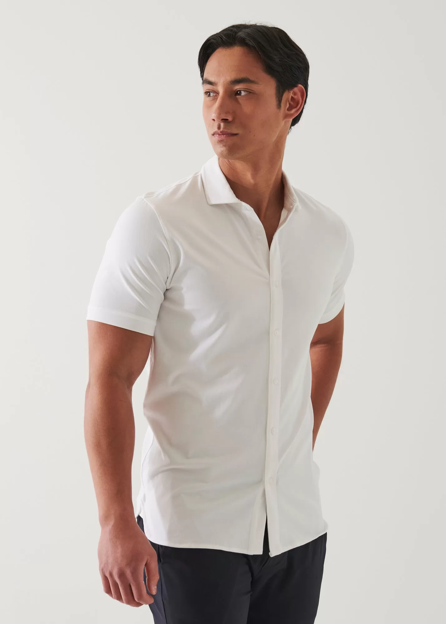 PIMA COTTON STRETCH BUTTON FRONT SHIRT