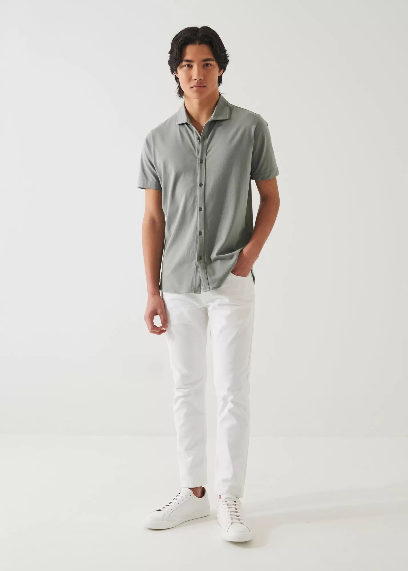 PIMA COTTON STRETCH BUTTON FRONT SHIRT