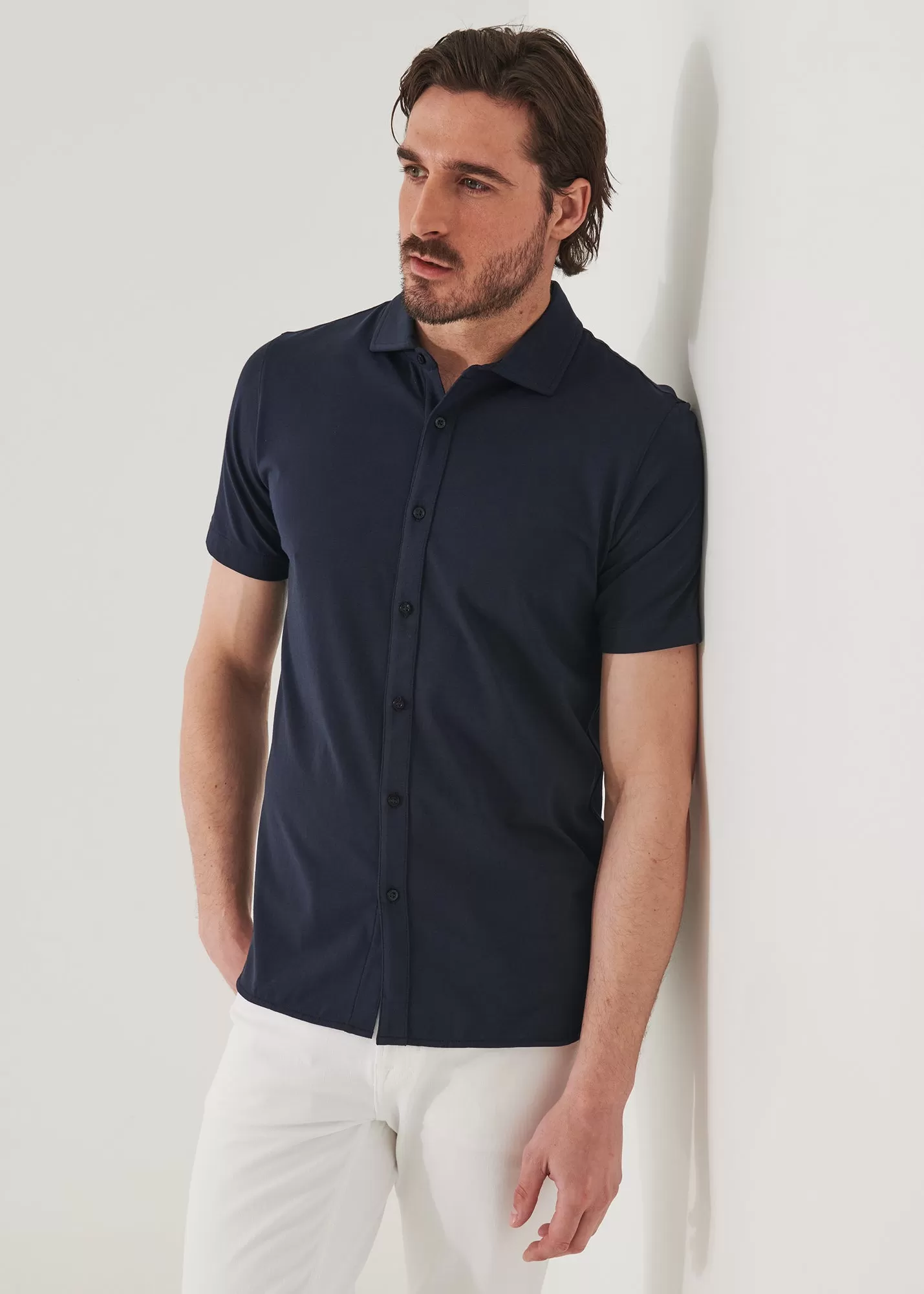 PIMA COTTON STRETCH BUTTON FRONT SHIRT