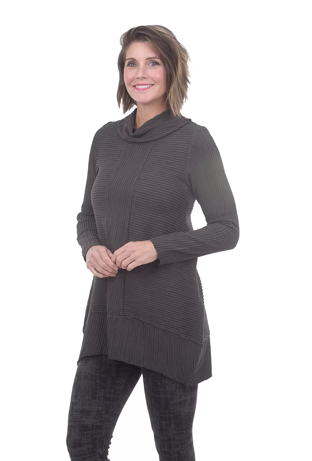 Pintuck Cotton Tunic, Dark Gray